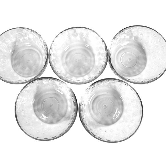 Clear Glass Dot Pattern Vintage Heavy Cereal Fruit Dessert Bowls-Set of 5 - Picture 3 of 4